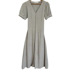 MOD REF Linen Blend Khaki Short Sleeve Midi Dress Sz S
