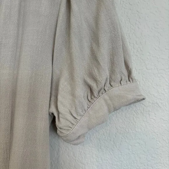 MOD REF Linen Blend Khaki Short Sleeve Midi Dress Sz S
