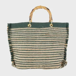 Napoli Olive Stripe Jute Bag