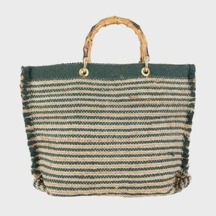 Napoli Olive Stripe Jute Bag