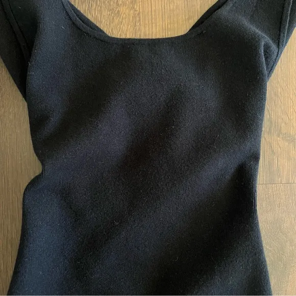 Narvan Black Linen Blend Mona Knit Midi Dress Size S Criss Cross Back Reversible