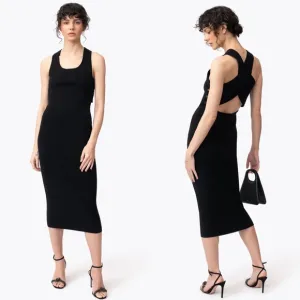 Narvan Black Linen Blend Mona Knit Midi Dress Size S Criss Cross Back Reversible