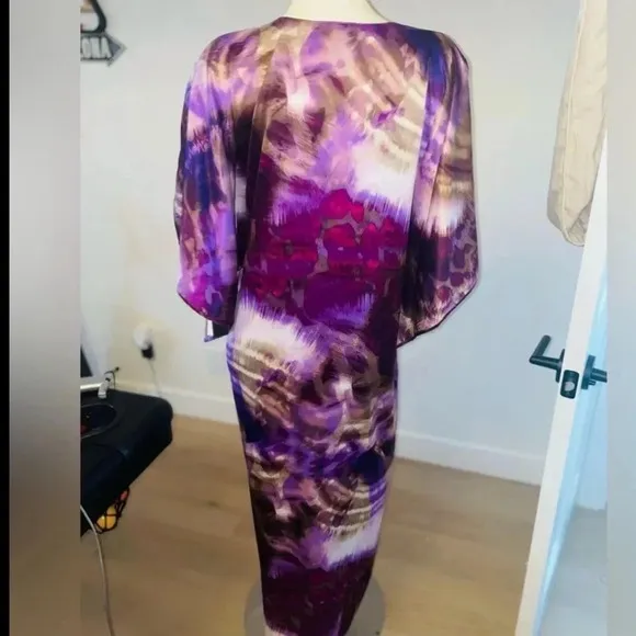 NATORI KABIBI CAFTAN PURPLE TIE DYE V NECK OVERSIZED WITH POCKETS SIZE S