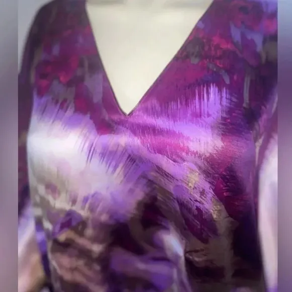 NATORI KABIBI CAFTAN PURPLE TIE DYE V NECK OVERSIZED WITH POCKETS SIZE S
