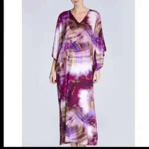 NATORI KABIBI CAFTAN PURPLE TIE DYE V NECK OVERSIZED WITH POCKETS SIZE S