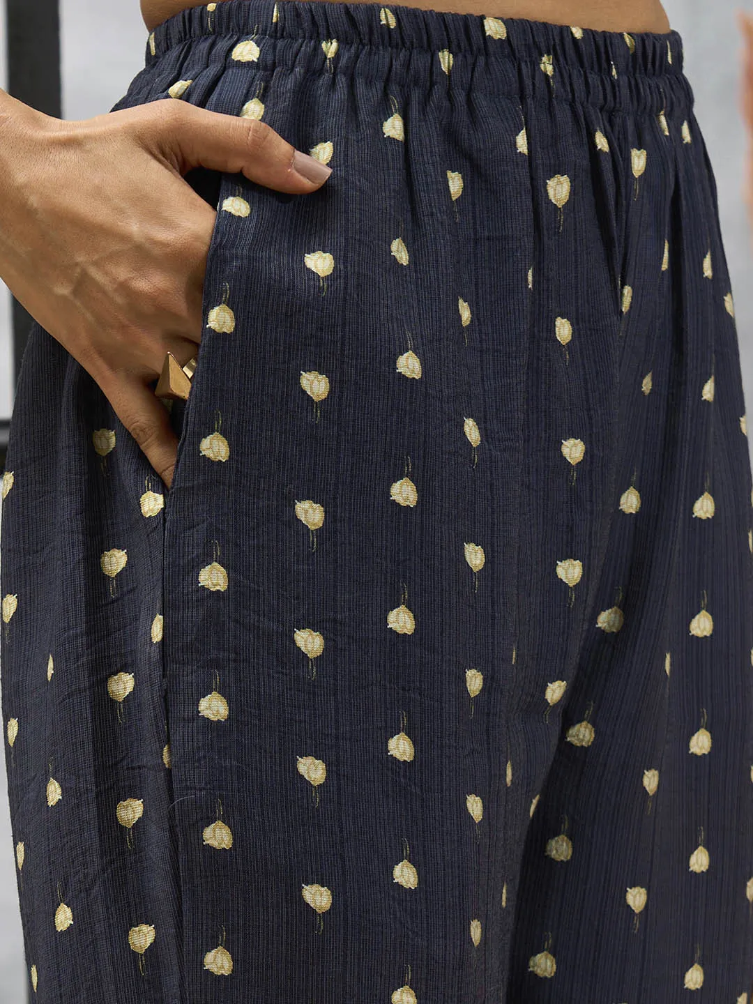 Navy Blue Kurta Set - Women Chanderi Silk Comfort Kurta Set with Dupatta - Zola