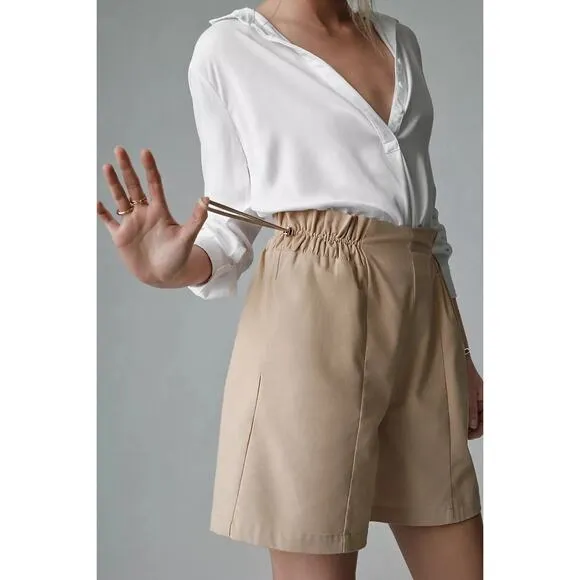 New Anthropologie Mon Renn Quinn Shorts $149 SIZE 4 Cotton Linen Drawstring