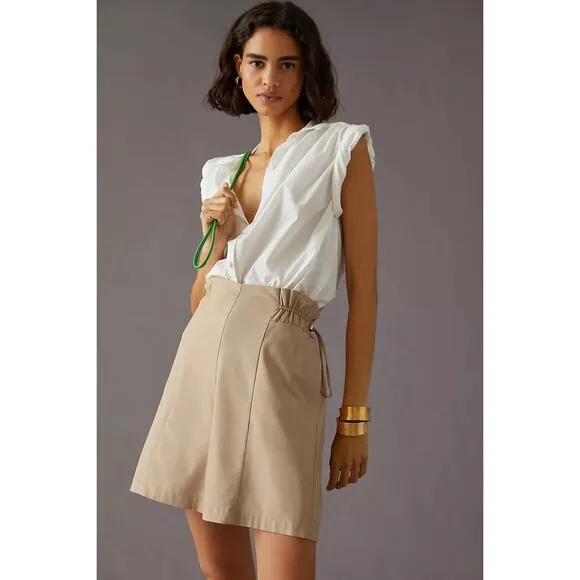 New Anthropologie Mon Renn Quinn Shorts $149 SIZE 4 Cotton Linen Drawstring