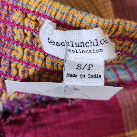 NEW Beachlunchlounge women's multi plaid linen cotton slip tiered maxi dress SP