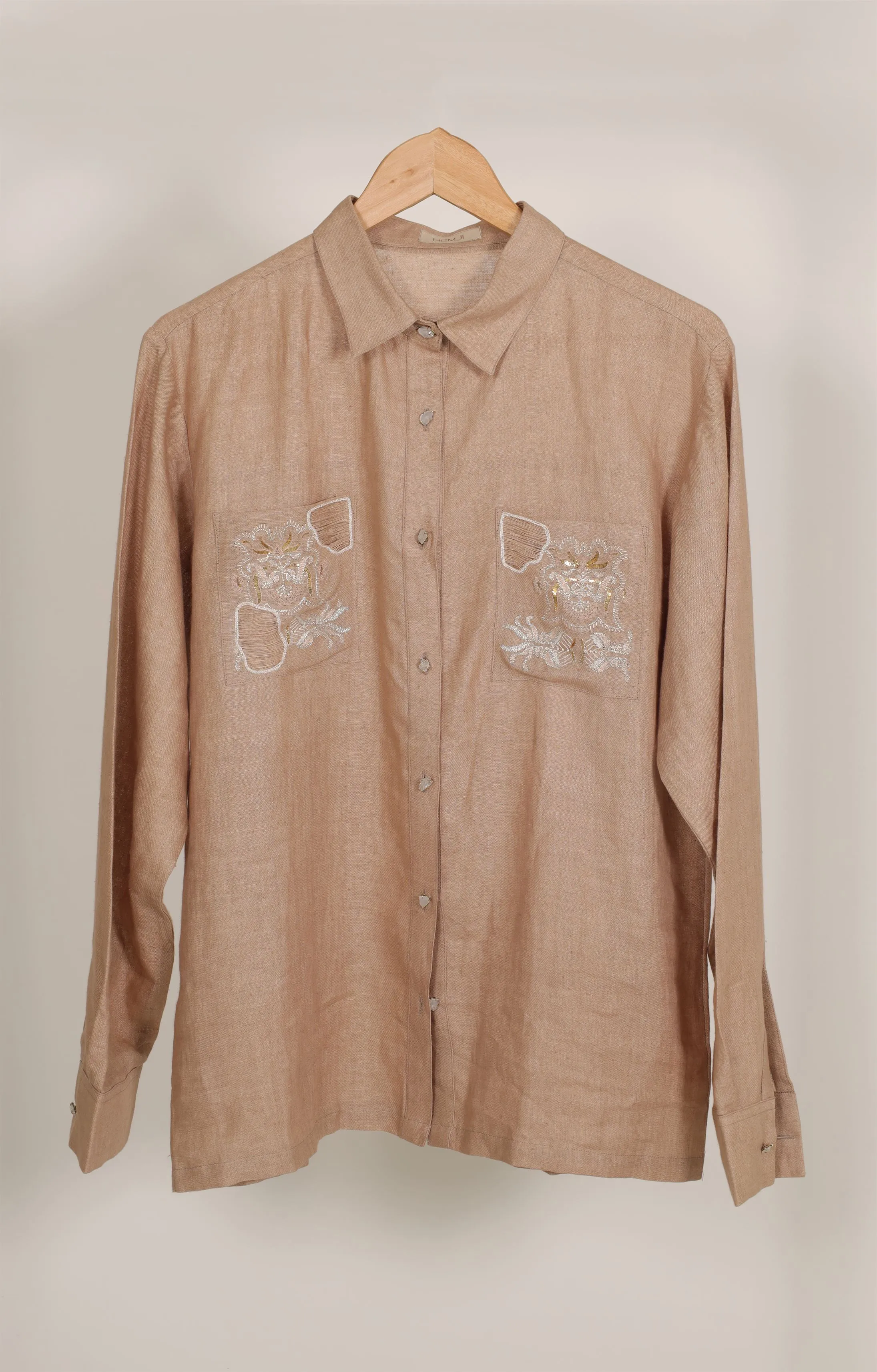 New Season Summer to Fall 2024-Shirt Embroidered Linen Beige-BR/L/023-Suzanne-Fashion Edit Hemji