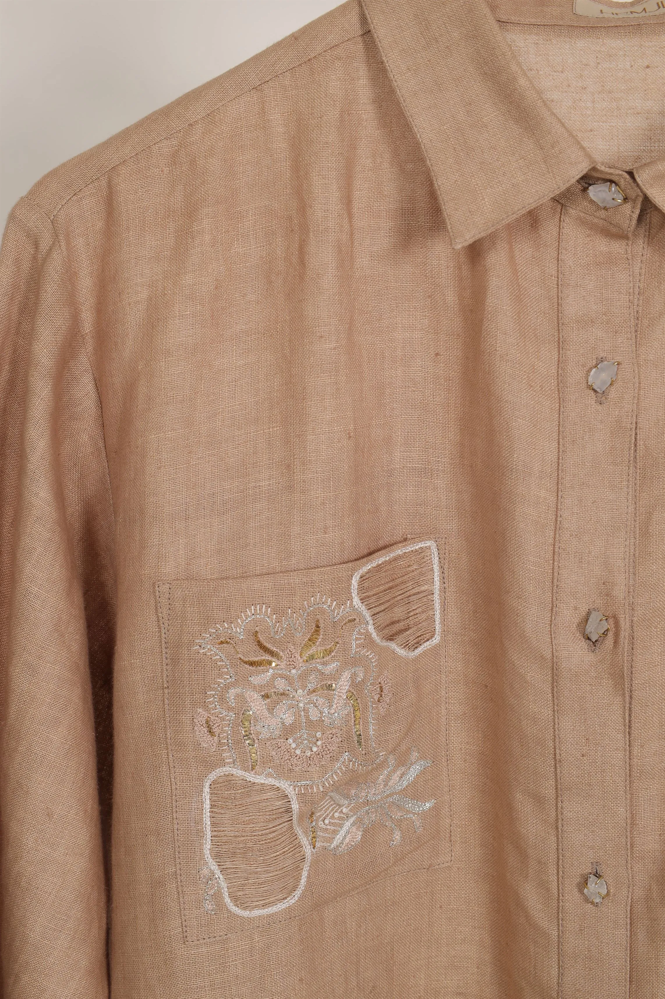 New Season Summer to Fall 2024-Shirt Embroidered Linen Beige-BR/L/023-Suzanne-Fashion Edit Hemji