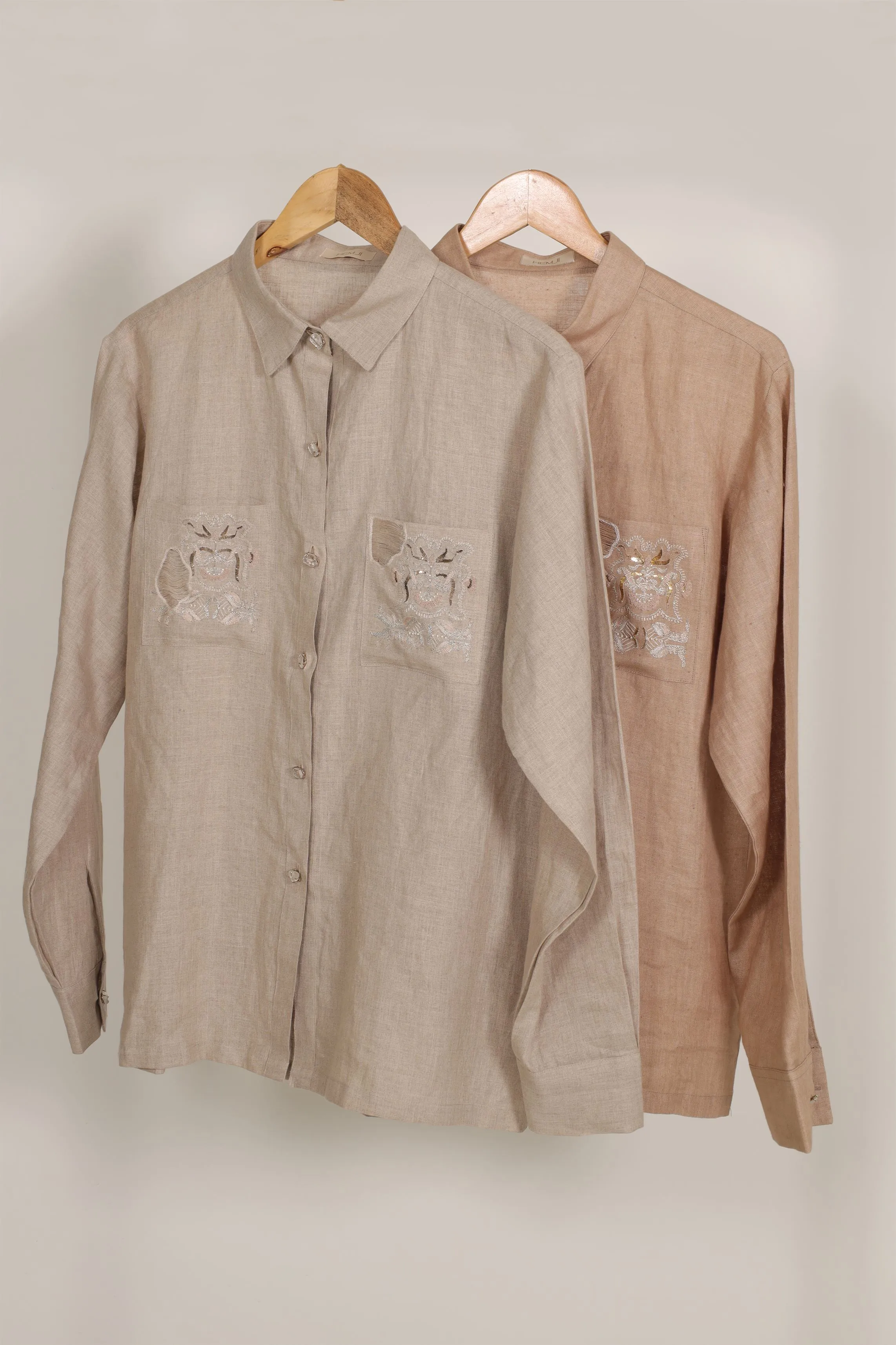 New Season Summer to Fall 2024-Shirt Embroidered Linen Beige-BR/L/023-Suzanne-Fashion Edit Hemji