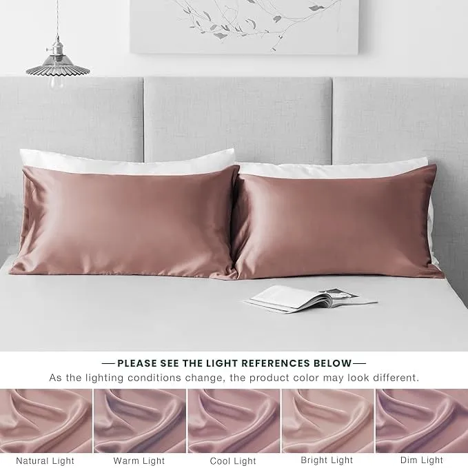 New Set of 2 EXQ Home Satin Pillowcase for Hair and Skin Body- Burlwood Silk Pillowcases 20x40 inches - King Pillow Cases with Envelope Closure