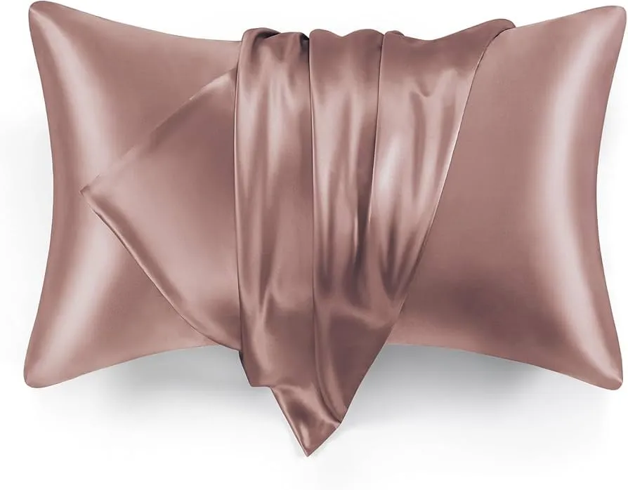 New Set of 2 EXQ Home Satin Pillowcase for Hair and Skin Body- Burlwood Silk Pillowcases 20x40 inches - King Pillow Cases with Envelope Closure