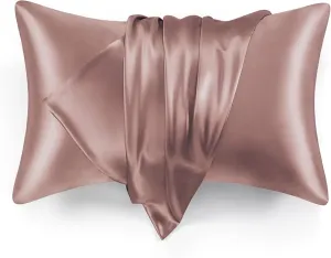 New Set of 2 EXQ Home Satin Pillowcase for Hair and Skin Body- Burlwood Silk Pillowcases 20x40 inches - King Pillow Cases with Envelope Closure