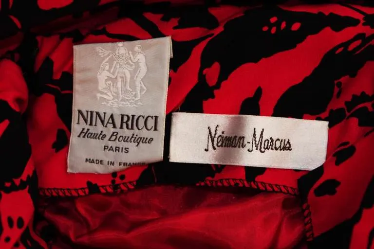 NINA RICCI Black and Red Open Back Abstract Silk Gown size 4