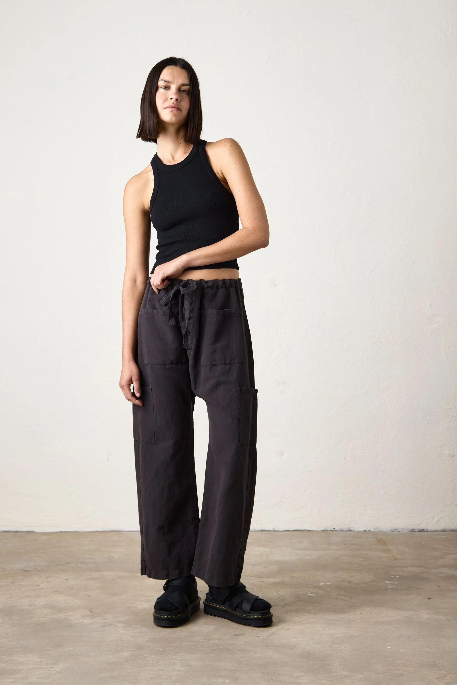 NSF Clothing - Women - Faded Black Carlson Linen Cotton Tie Pant