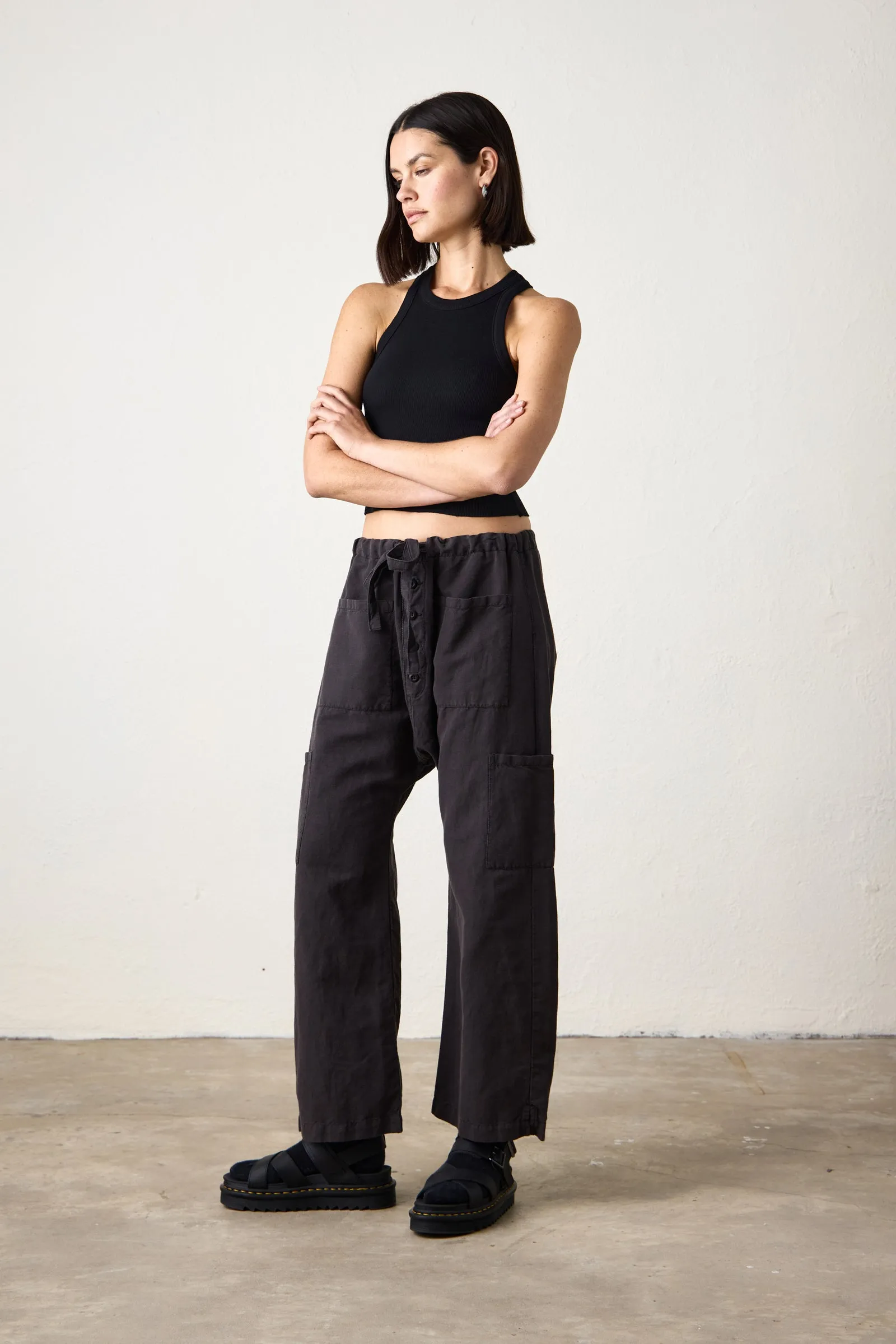NSF Clothing - Women - Faded Black Carlson Linen Cotton Tie Pant