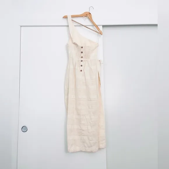 NWOT Free People At Leisure MIDI Maxi Dress One Shoulder Linen Blend Size Small