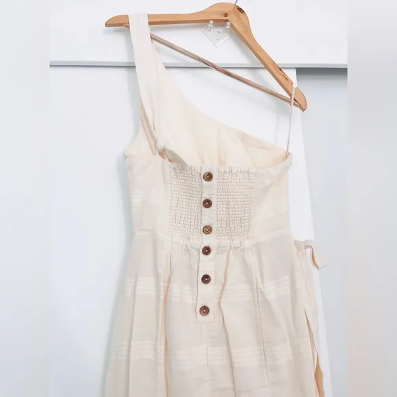 NWOT Free People At Leisure MIDI Maxi Dress One Shoulder Linen Blend Size Small