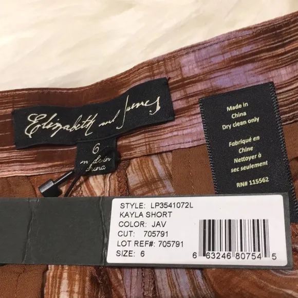 NWT Elizabeth and James Kayla Printed  Silk Short