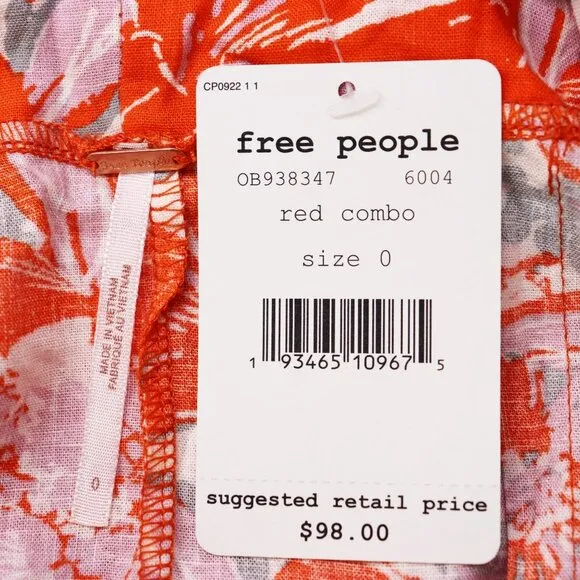 NWT Free People Beach Party Midi Dress Sheath Floral Printed Ruffle Trim Pink 0