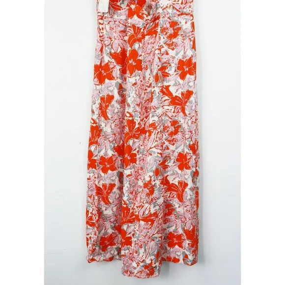 NWT Free People Beach Party Midi Dress Sheath Floral Printed Ruffle Trim Pink 0