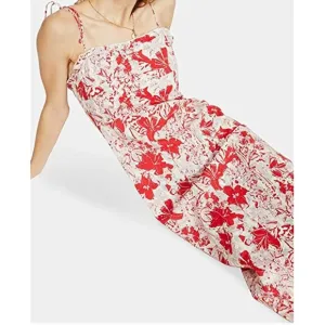NWT Free People Beach Party Midi Dress Sheath Floral Printed Ruffle Trim Pink 0