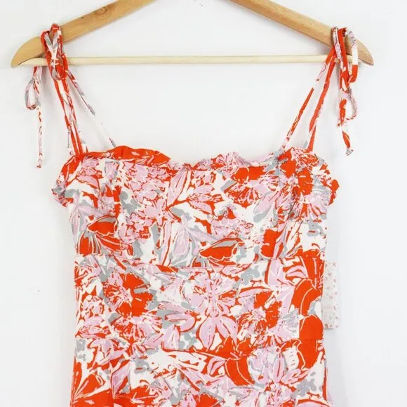 NWT Free People Beach Party Midi Dress Sheath Floral Printed Ruffle Trim Pink 0