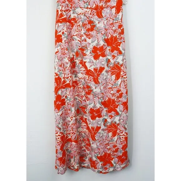 NWT Free People Beach Party Midi Dress Sheath Floral Printed Ruffle Trim Pink 0