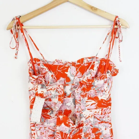 NWT Free People Beach Party Midi Dress Sheath Floral Printed Ruffle Trim Pink 0