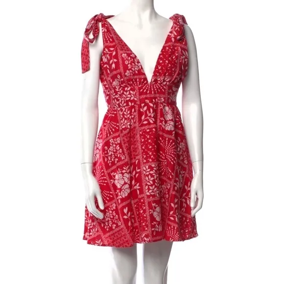 NWT House of Harlow 1960 Red Linen Bandana Print Dress