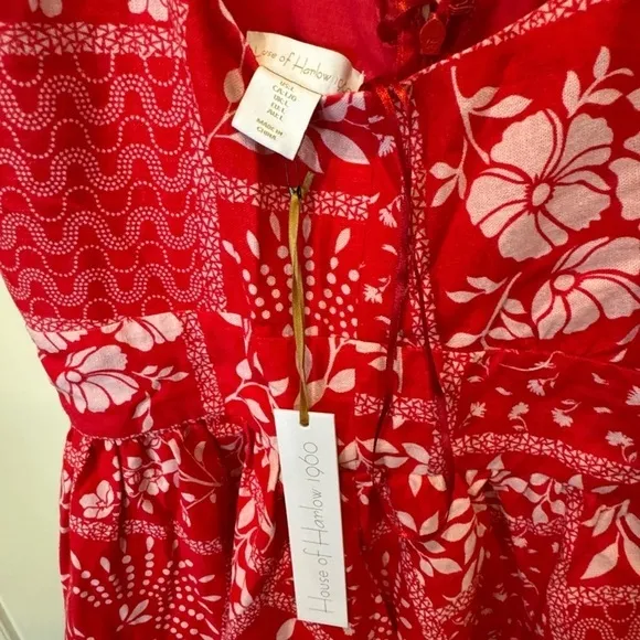 NWT House of Harlow 1960 Red Linen Bandana Print Dress