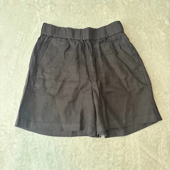 NWT J.Crew Long Tropez Linen Shorts Black S High Rise Pull-On Relaxed Fit