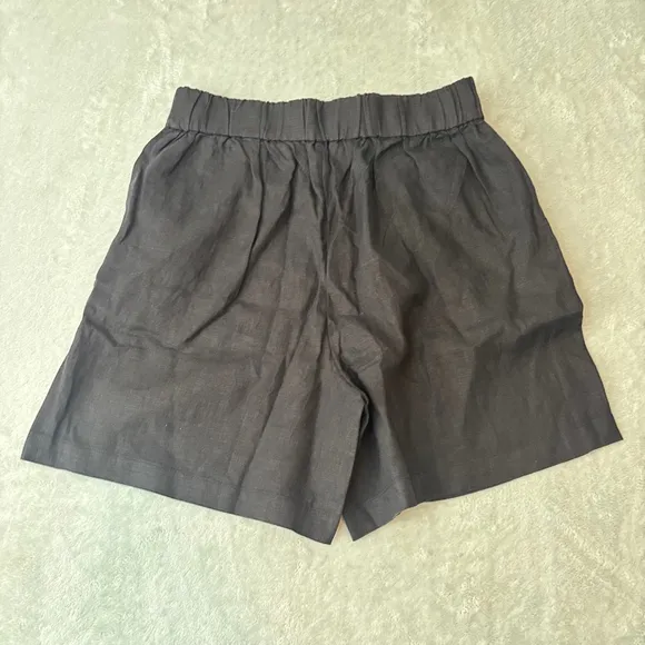 NWT J.Crew Long Tropez Linen Shorts Black S High Rise Pull-On Relaxed Fit