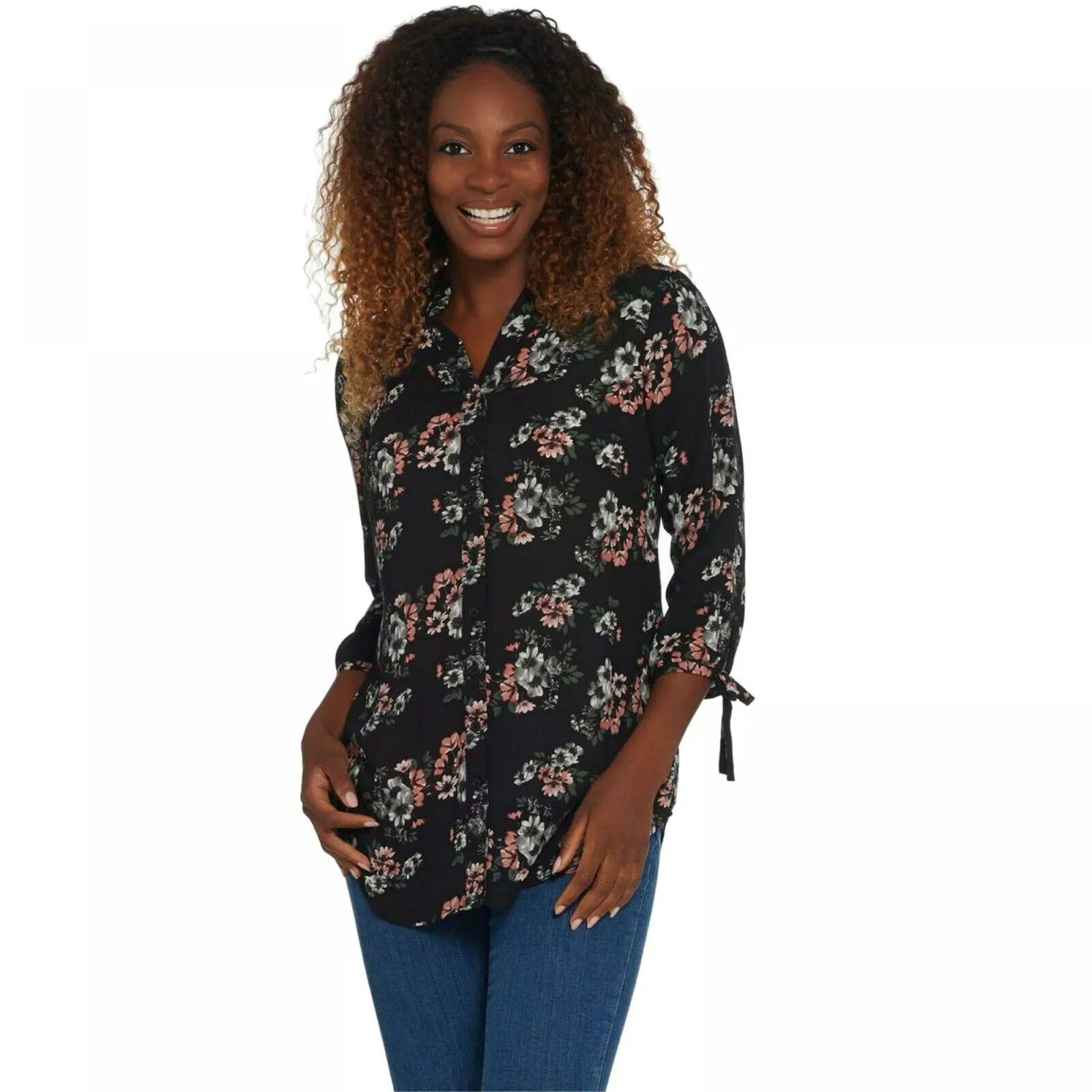 NWT Joan Rivers Womens Floral Print Tunic Top With Bow Sleeves. A310924 14