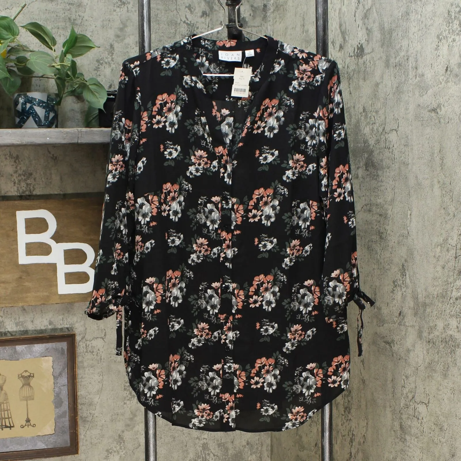 NWT Joan Rivers Womens Floral Print Tunic Top With Bow Sleeves. A310924 14