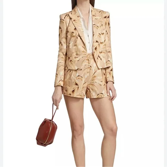NWT L’Agence Palm Print Linen Blend High Waisted Shorts‎ in Honey sz 10 reg $310