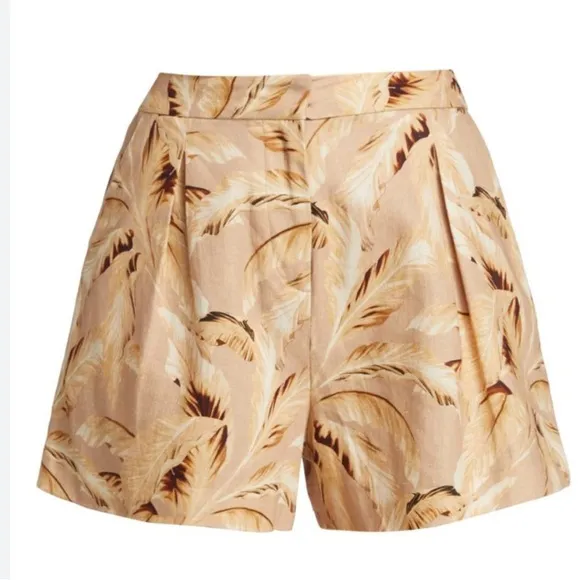 NWT L’Agence Palm Print Linen Blend High Waisted Shorts‎ in Honey sz 10 reg $310