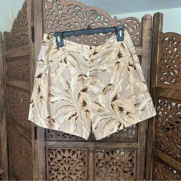 NWT L’Agence Palm Print Linen Blend High Waisted Shorts‎ in Honey sz 10 reg $310