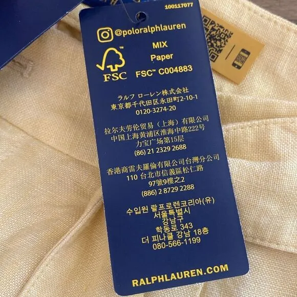 NWT Polo Ralph Lauren 100% Linen Yellow Shorts Womens Sz 2 Pleated 4.5” Inseam