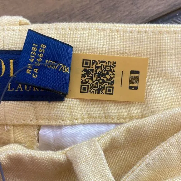 NWT Polo Ralph Lauren 100% Linen Yellow Shorts Womens Sz 2 Pleated 4.5” Inseam