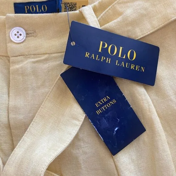 NWT Polo Ralph Lauren 100% Linen Yellow Shorts Womens Sz 2 Pleated 4.5” Inseam