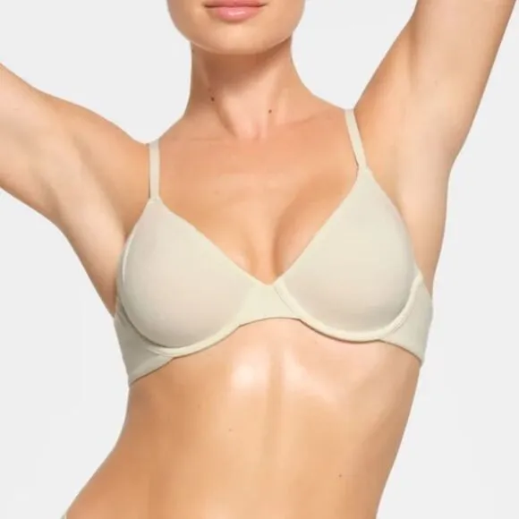 NWT SKIMS Cotton Jersey T Shirt Bra In Bone White
