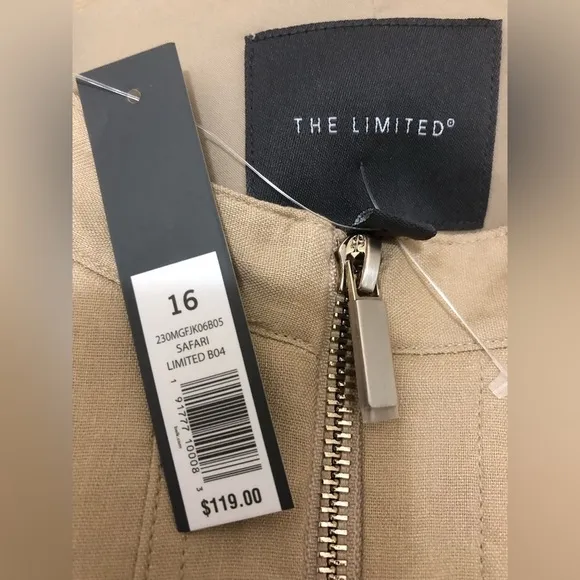 NWT The Limited Linen/Rayon Blend Lined Zipper Jacket Tan Safari