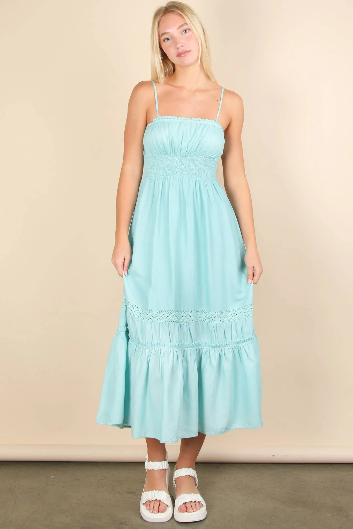Ocean Lace Detail Woven Midi Dress