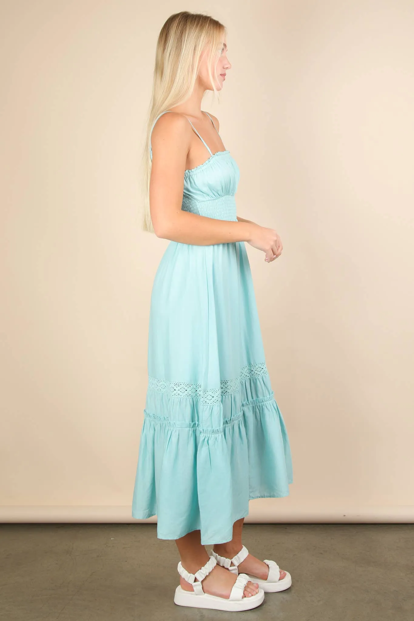 Ocean Lace Detail Woven Midi Dress