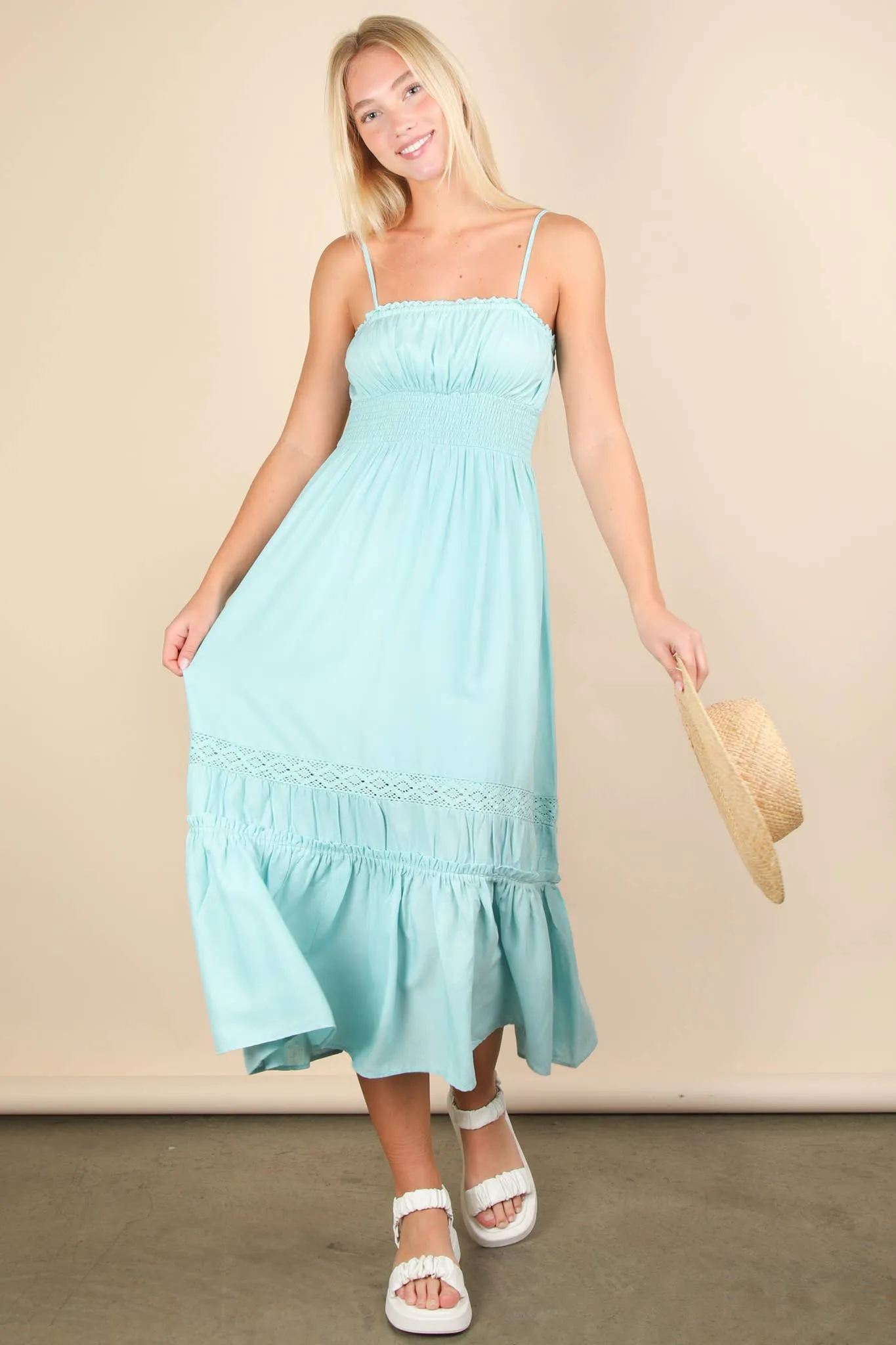 Ocean Lace Detail Woven Midi Dress