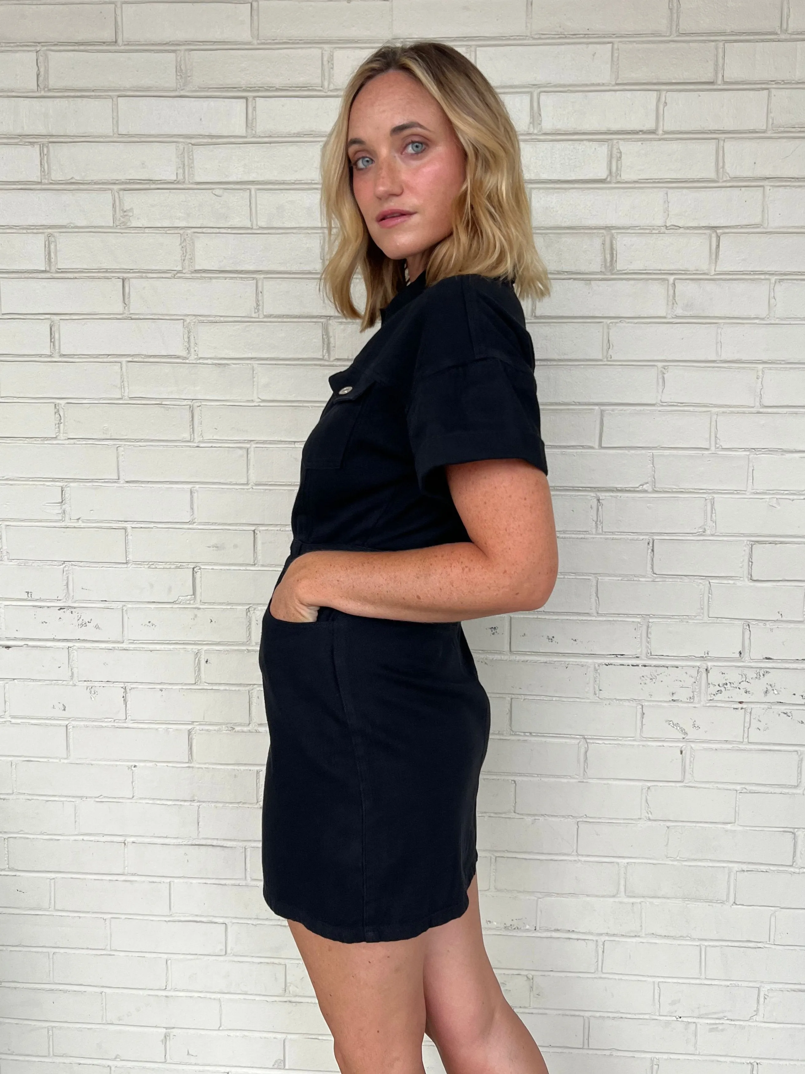 One Lucky Girl Denim Mini Dress - Black