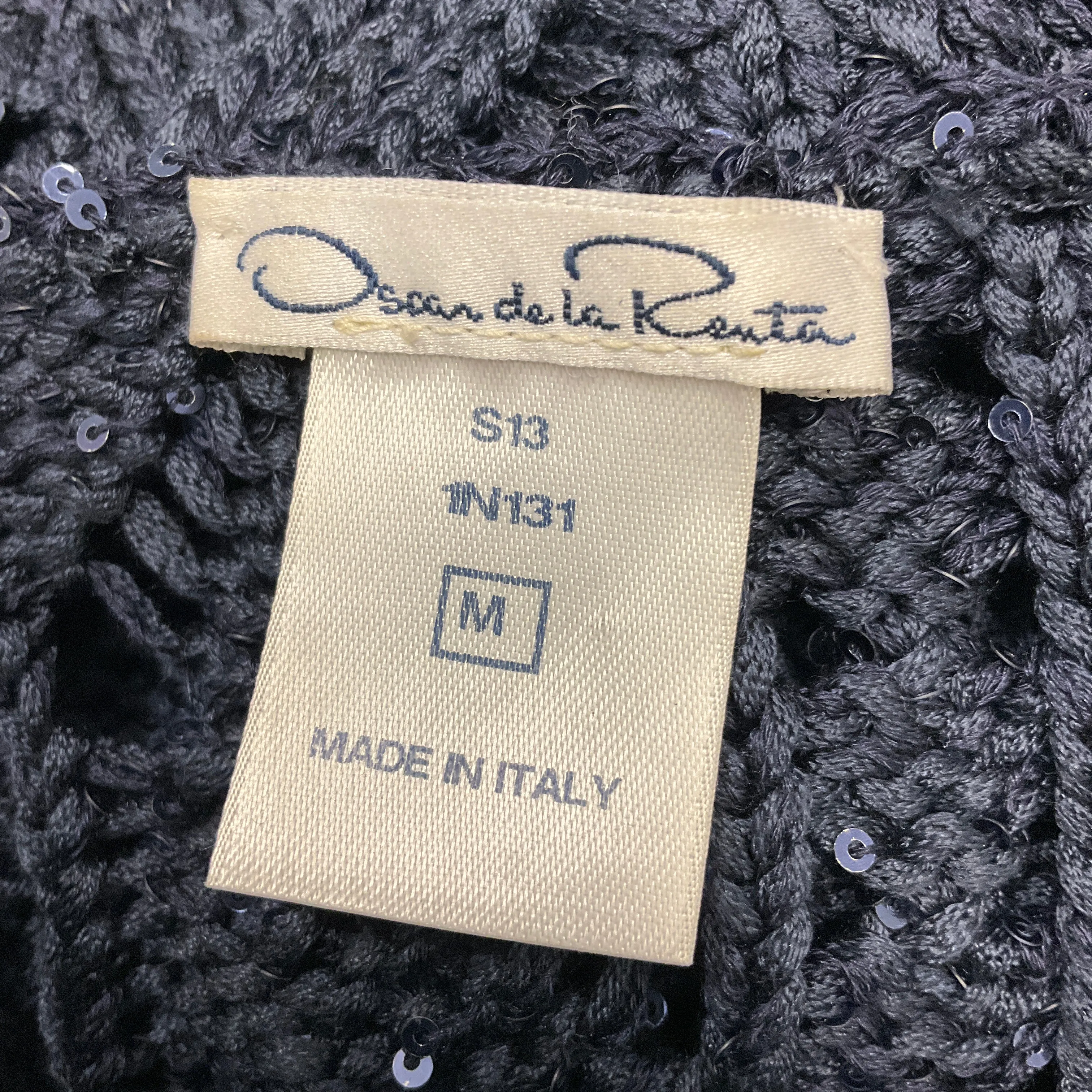 Oscar de la Renta Navy Blue Spring 2013 Sequined Open Knit Silk Sweater